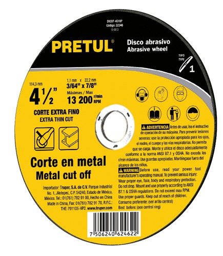 Disco corte delgado para metal 4 1/2″ Pretul DICOF-4512P