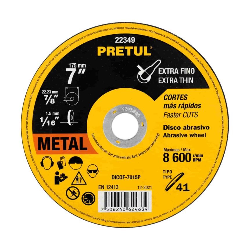 Disco corte delgado para metal 7" Pretul DICOF-7015P