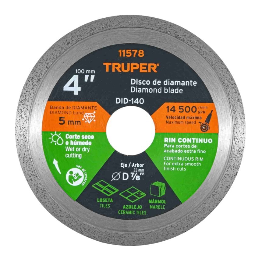 Disco de diamante rin continuo 4" acabado fino Truper DID-140