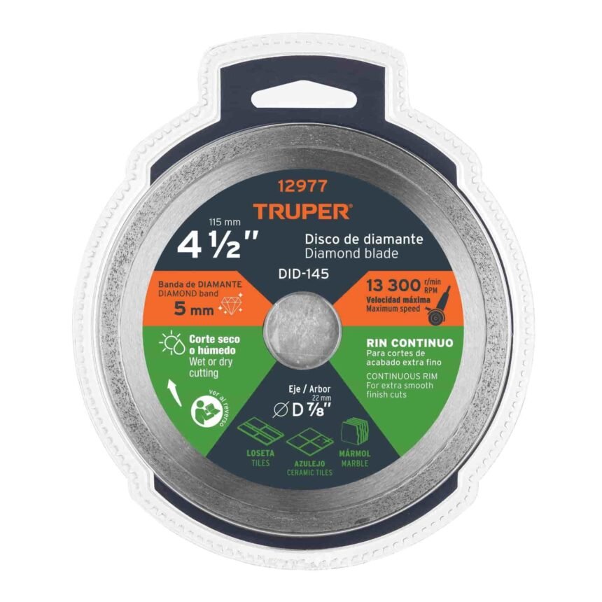 Disco de diamante rin continuo 4 1/2″ acabado fino Truper DID-145