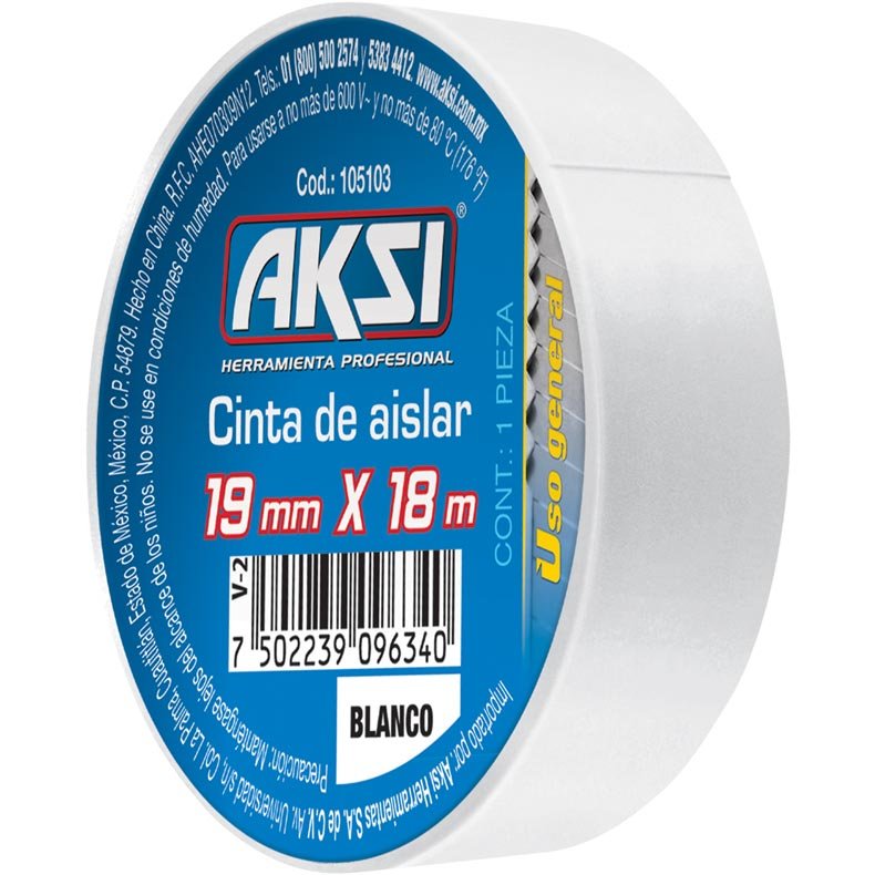 Cinta de aislar blanca de 18 m Aksi 105103