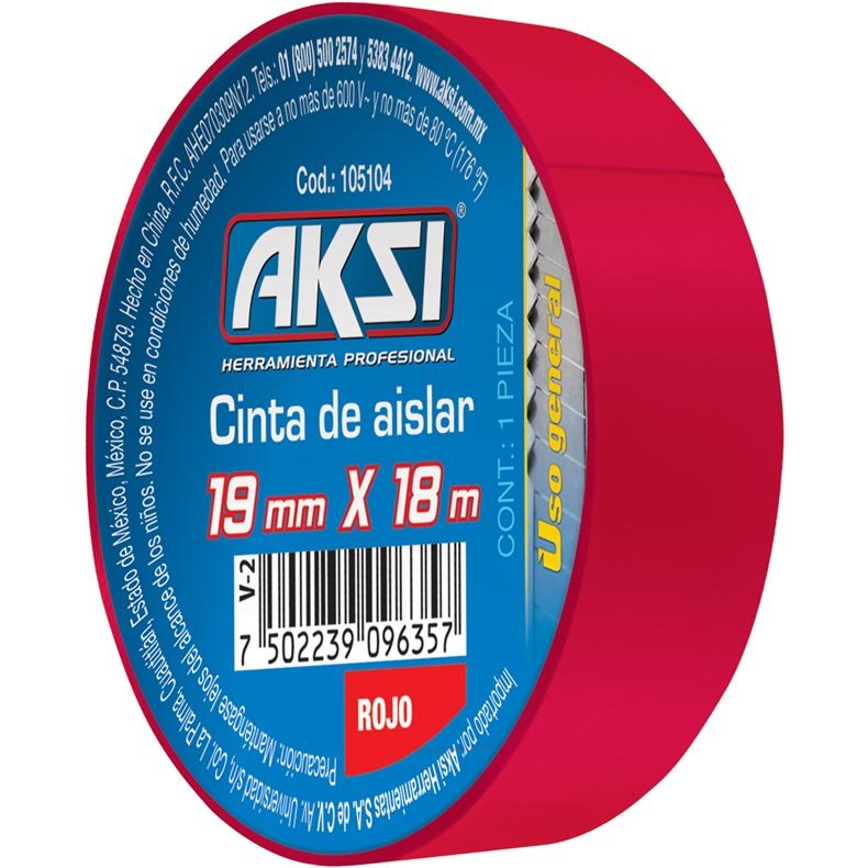 Cinta de aislar roja de 18 m Aksi 105104